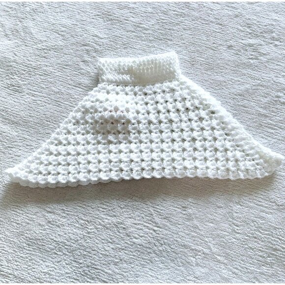 Handmade Crocheted White Girls OS Poncho Collar Cape Poncho Pink Rose Roll Neck - Picture 7 of 7